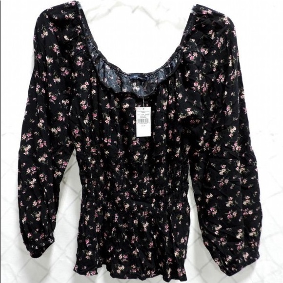 American Eagle Black Floral Blouse NEW - Picture 1 of 5